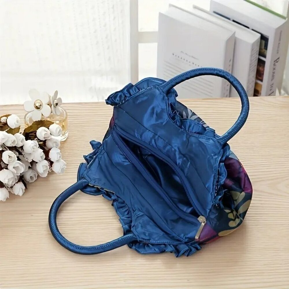 Elegant Blue Floral Lace Handbag with Tassel Accents NWT​​ - Picture 4 of 6